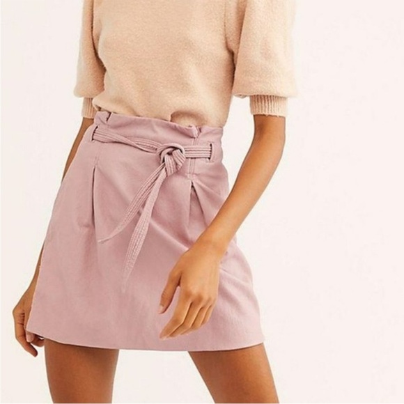 NWT FREE PEOPLE | Payton Paper Bag Faux Leather Skirt in Mauve Swoon - Size 2 - Picture 1 of 10